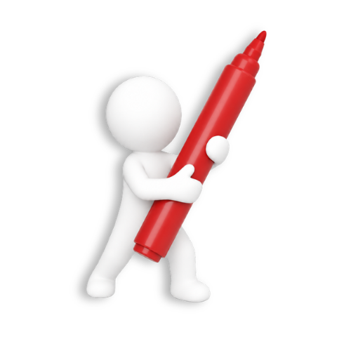 Hand painting a white figure with a red marker