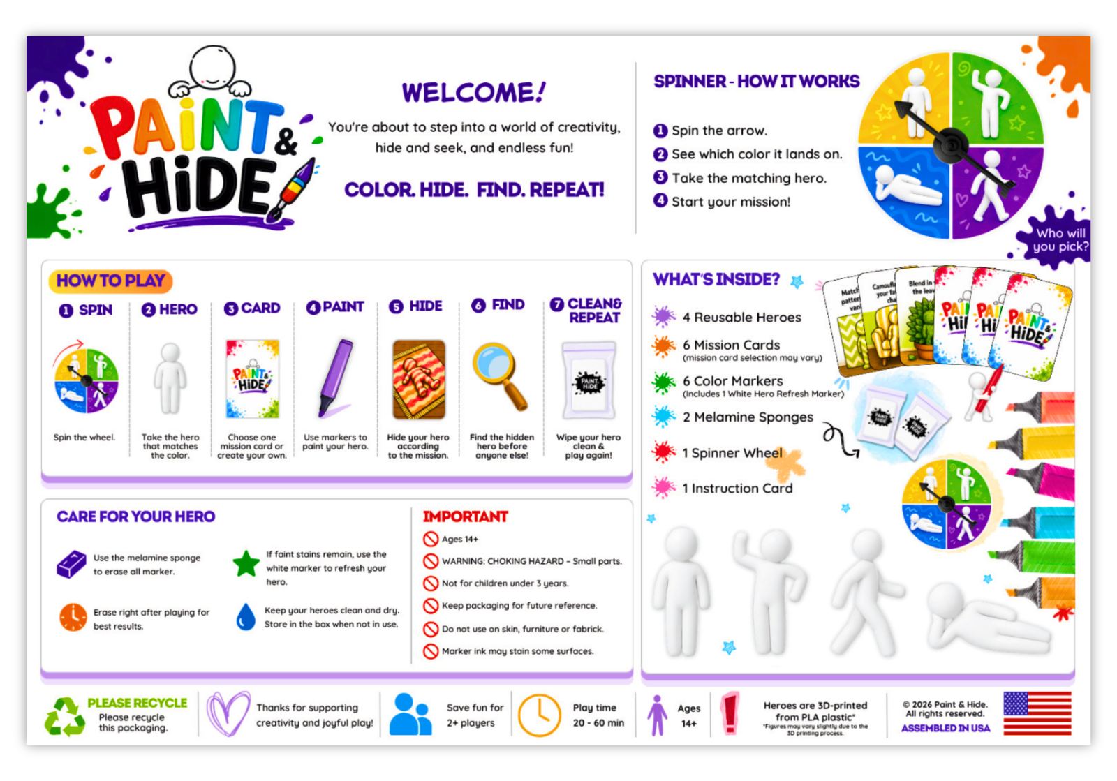 Instruction booklet with game rules and care notes